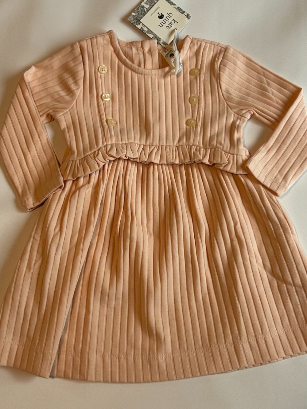 NWT Kate Quinn 12-18M Peach Harvest Dress Vintage Ribbed Long Sleeve Tiny Flaw